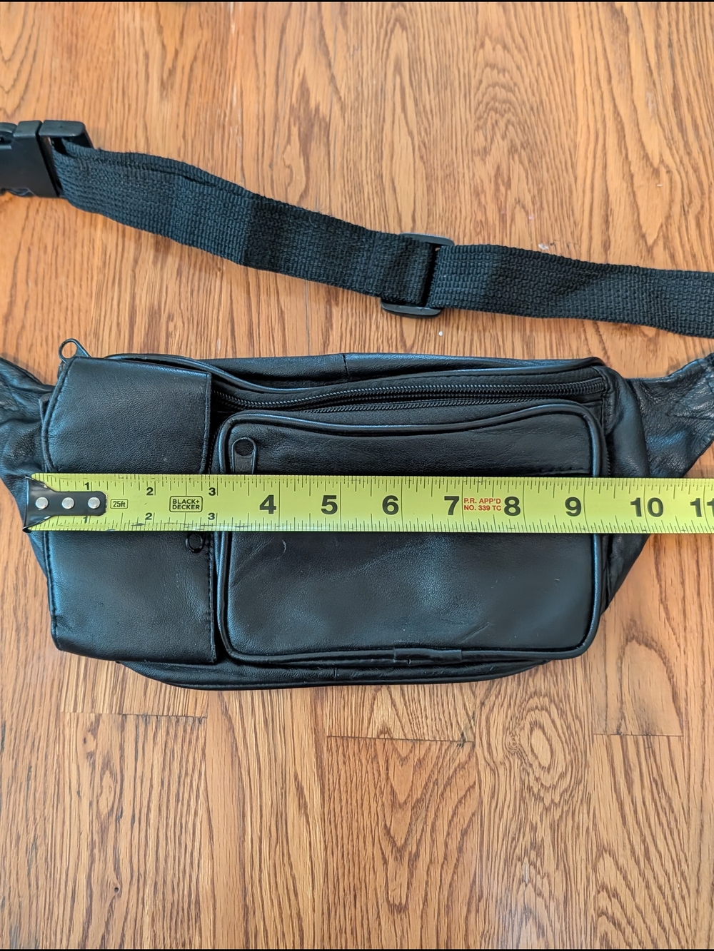 Vintage Black Leather Belt Bag Fanny Pack Adjustable Strap Multiple Pockets - Picture 13 of 13